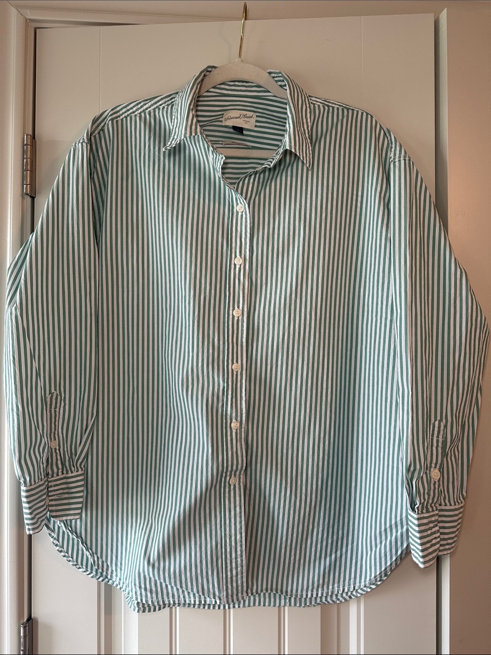 Universal Threads Green & White Striped Button-Down Shirt - Oversized Fit